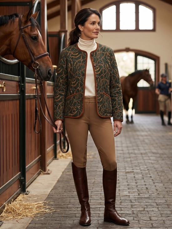 Jones New York Jackets & Blazers - Jones New York Cotton Equestrian Chain & Belt Harness Print Quilted Jacket Sz M